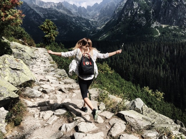 Young women hiking in the mountains