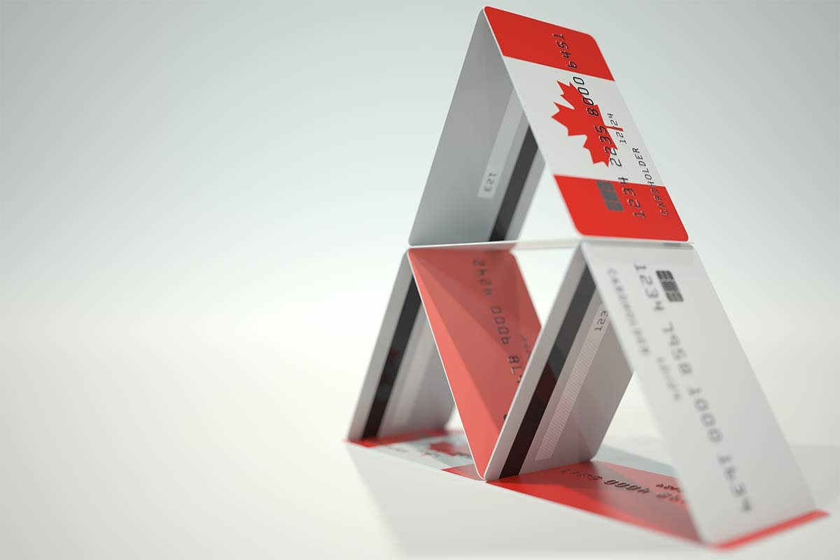 Flag of Canada on plastic bank card house